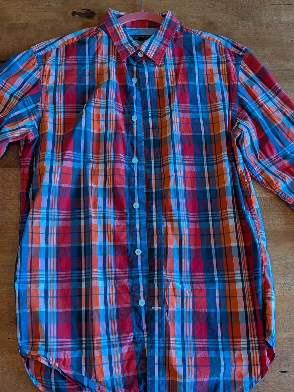 Banana Republic Men's Red & Blue Slim Fit Button-Down Long Sleeve, Medium